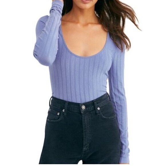 Free People Intimately Lucky You Scoop Neck Strped Top Layering Top,Blue XS/S - Picture 4 of 15